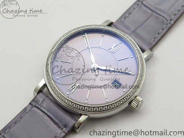 MIROTIME 0510 Attractive Portofino 37mm SS V7F 1:1 Best Edition Gray Dial Diamonds Bezel on Gray Leather Strap A 7091